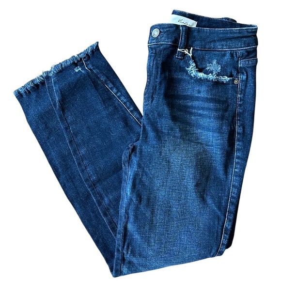 🌴 KanCan Distressed Frayed Hem Dark Wash Skinny Jesns Sz 27 EUC - Picture 1 of 6